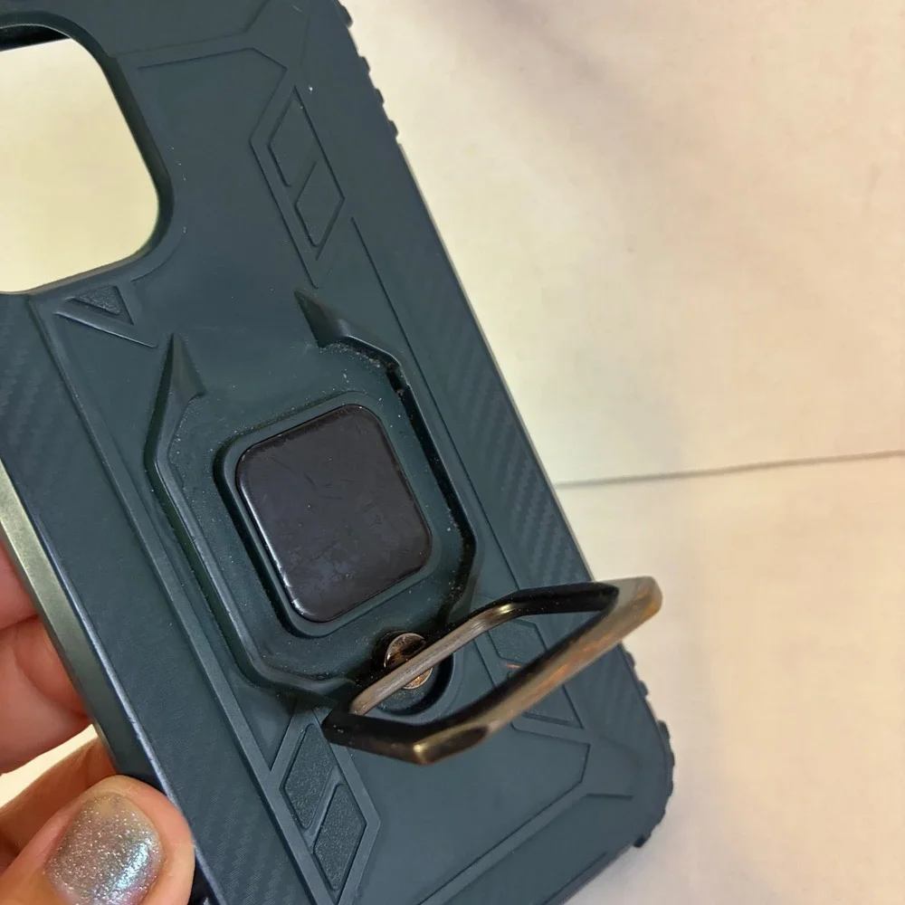 Heavy Duty Rugged Phone Case Ring Holder iPhone 12 or 13 Mini 5.4 in Dark Green